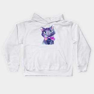 Purple Pink Cat with Bowtie Kids Hoodie